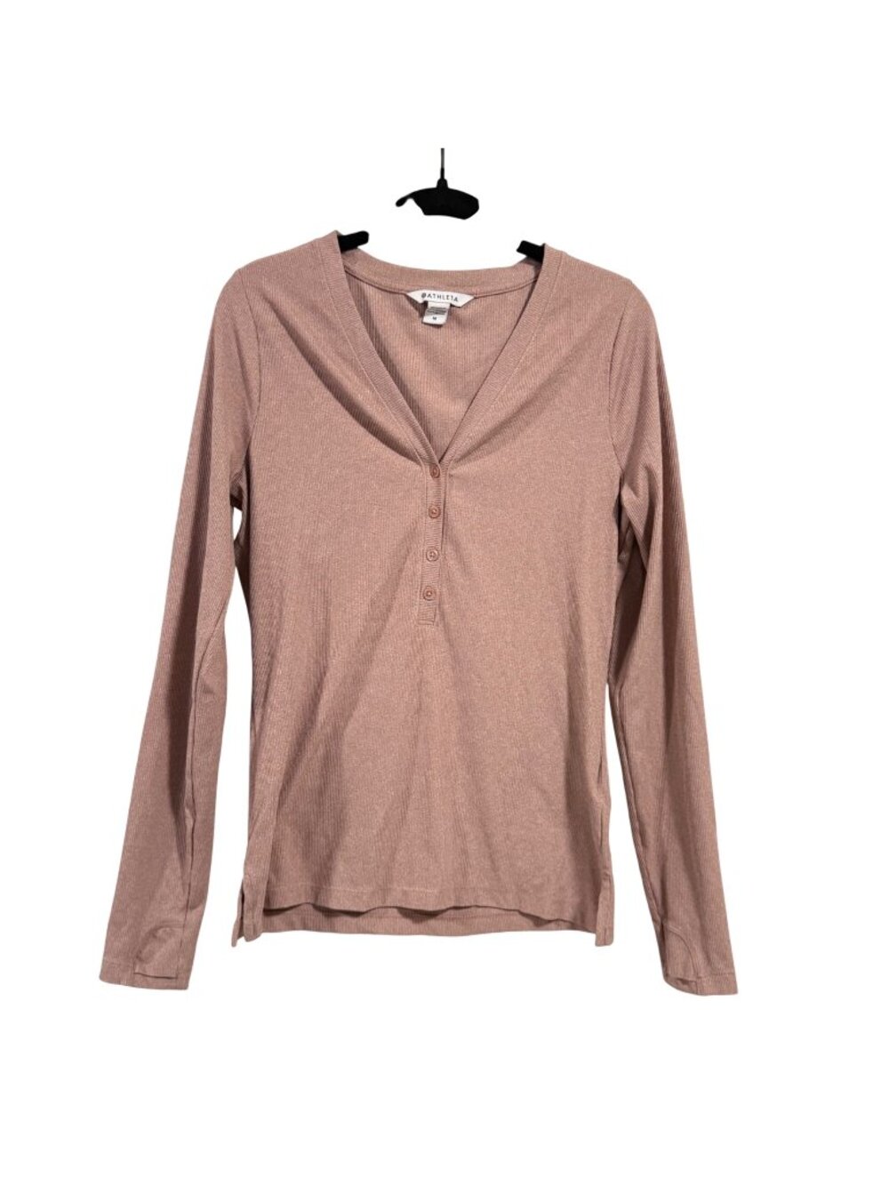 Athleta Uptempo Ribbed Henley Top Dusty Rose Size M